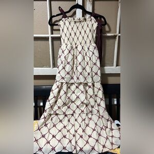 Francesca's Collections Cream Maxi Dress with Burgundy Tie Straps
